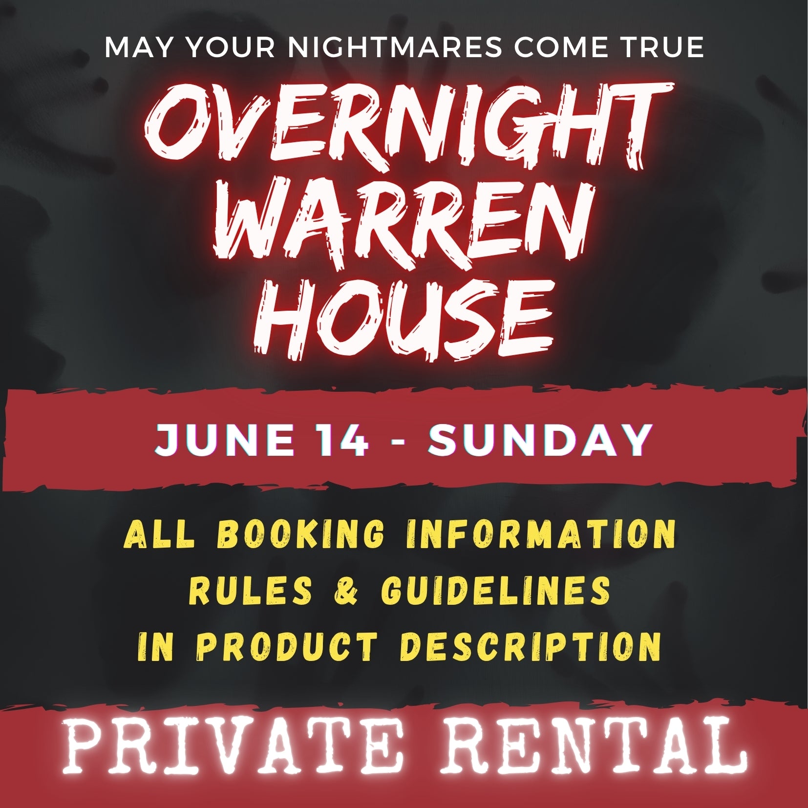 JUNE 14 - WARREN HOUSE OVERNIGHT RENTAL