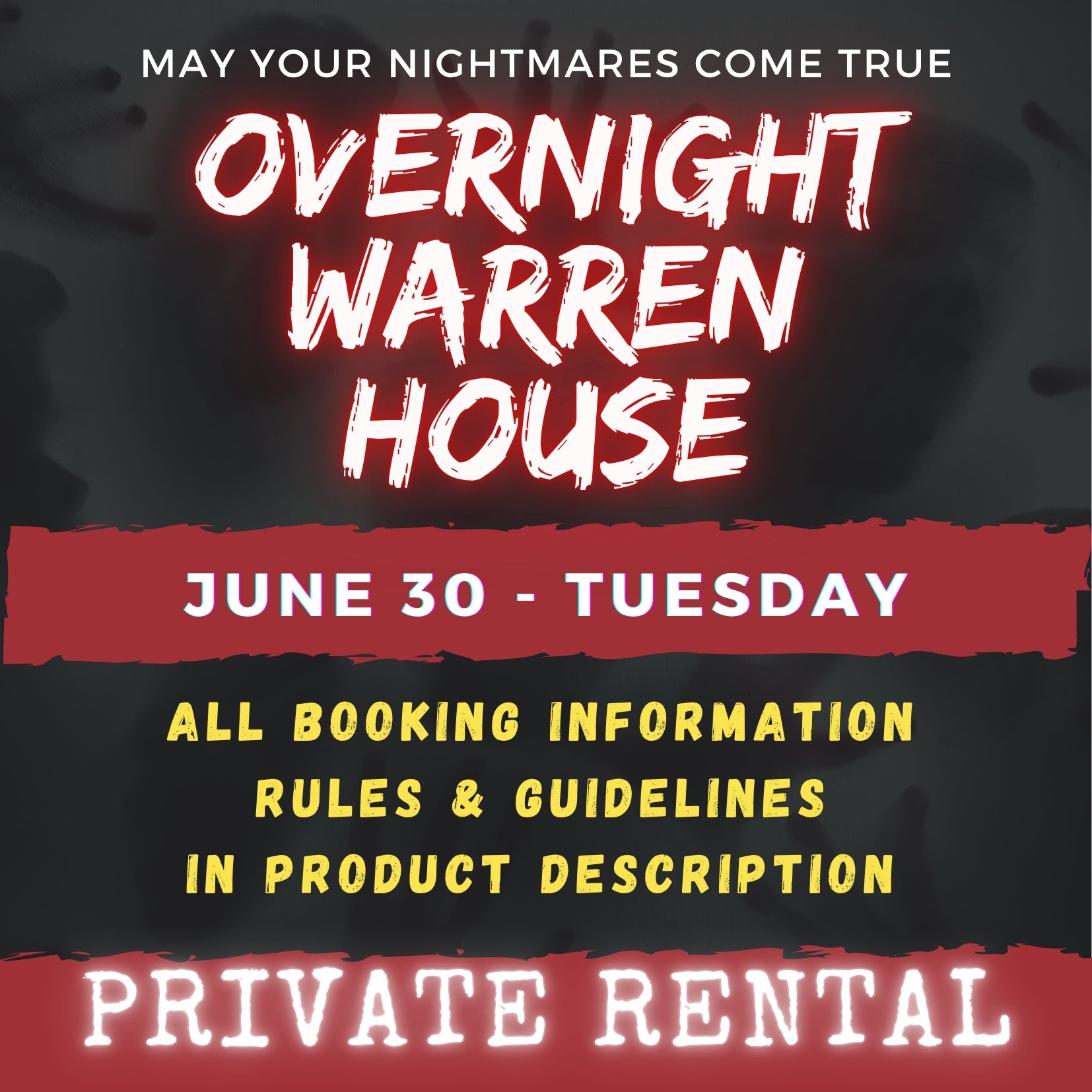 JUNE 30 - WARREN HOUSE OVERNIGHT RENTAL