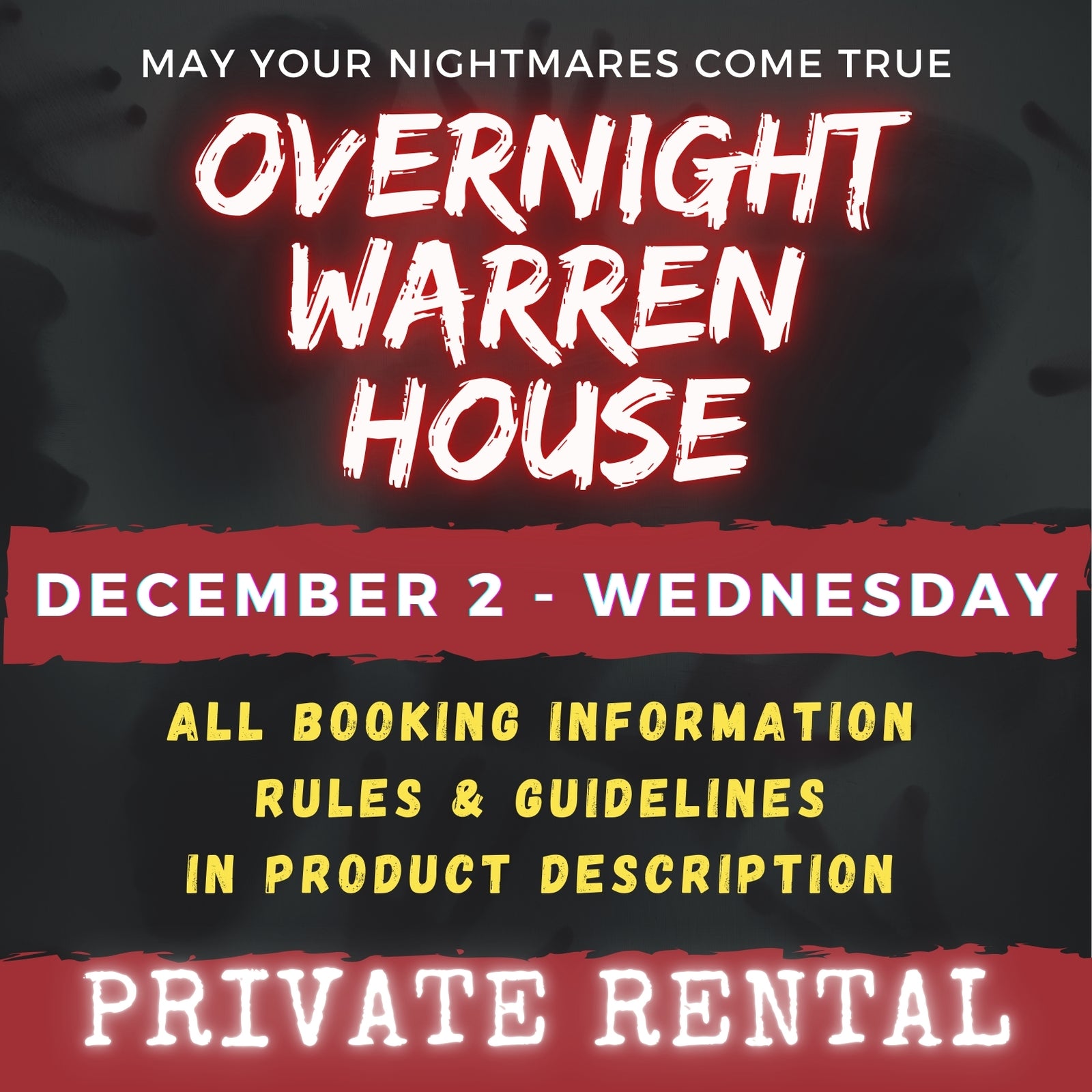 DECEMBER 2 2026 - WARREN HOUSE OVERNIGHT RENTAL