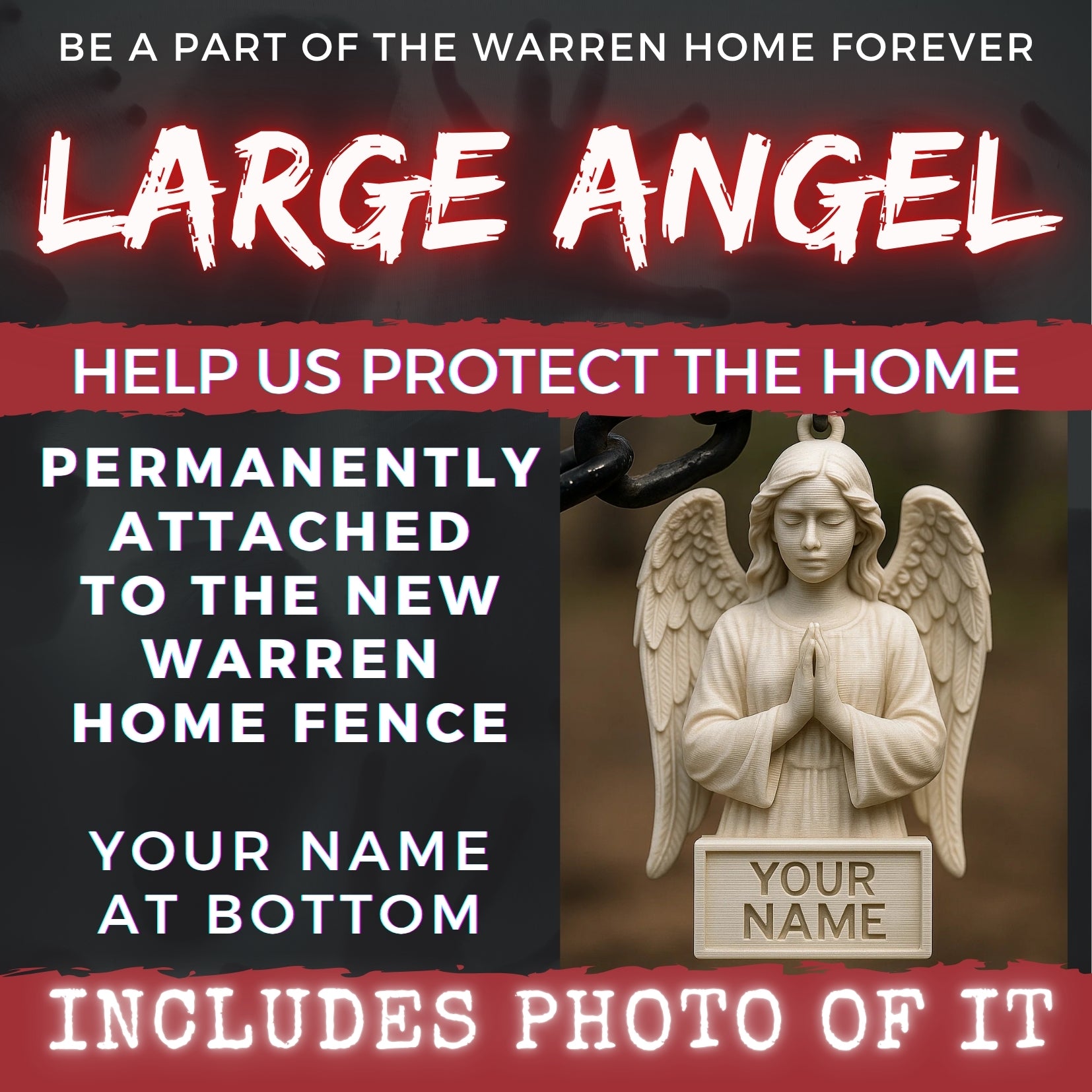 LARGE ANGEL w/ CUSTOM NAME (ATTACHED TO WARREN HOUSE FENCE) ASPCA FUNDRAISER