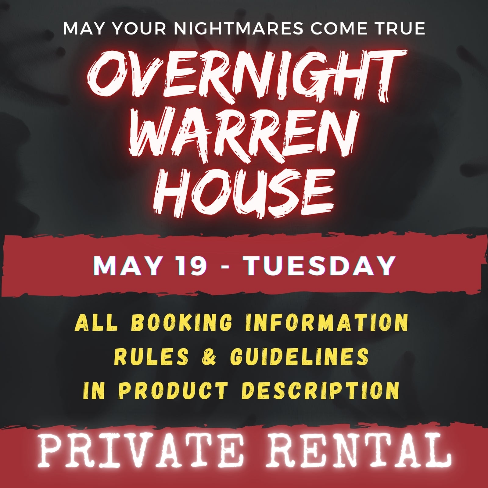 MAY 19 - WARREN HOUSE OVERNIGHT RENTAL