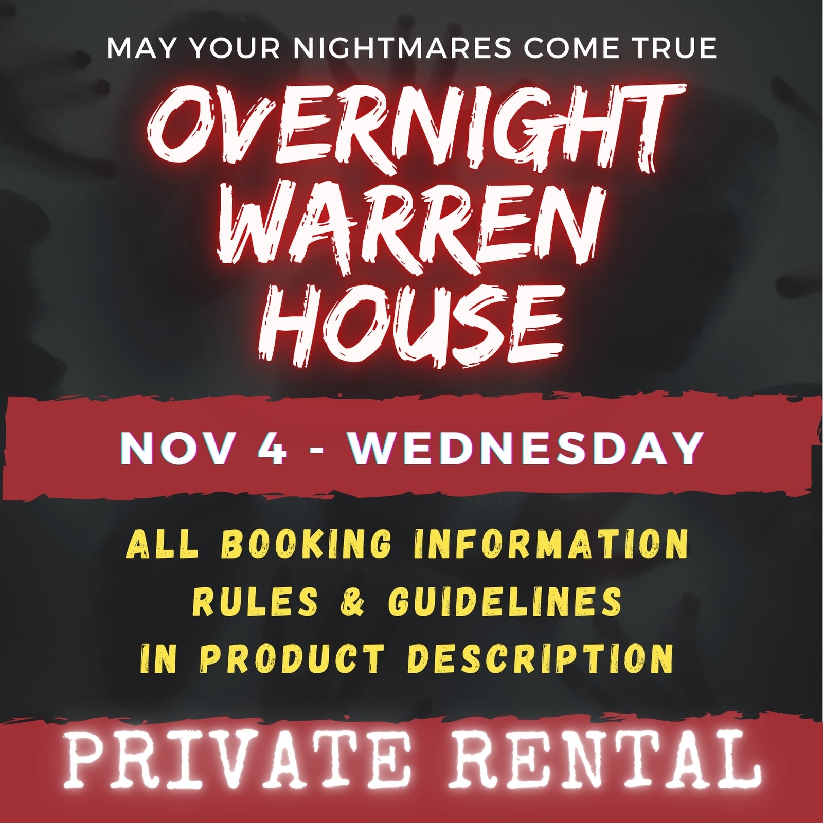 NOVEMBER 4 2026 - WARREN HOUSE OVERNIGHT RENTAL