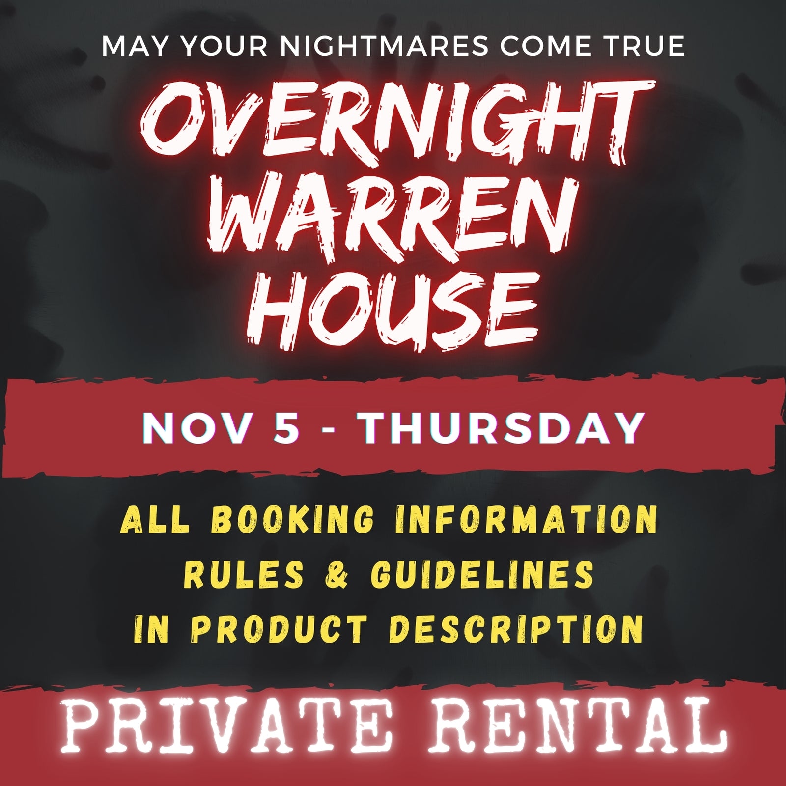 NOVEMBER 5 2026 - WARREN HOUSE OVERNIGHT RENTAL