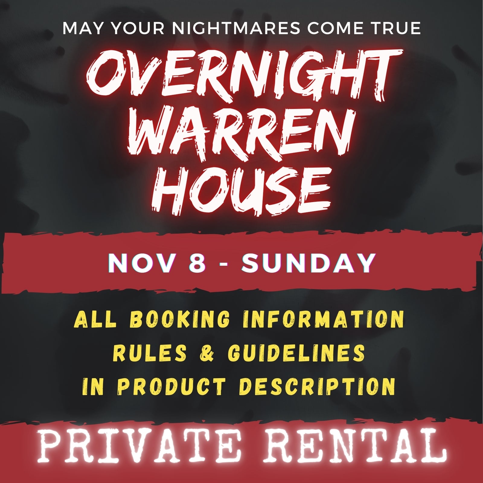 NOVEMBER 8 2026 - WARREN HOUSE OVERNIGHT RENTAL