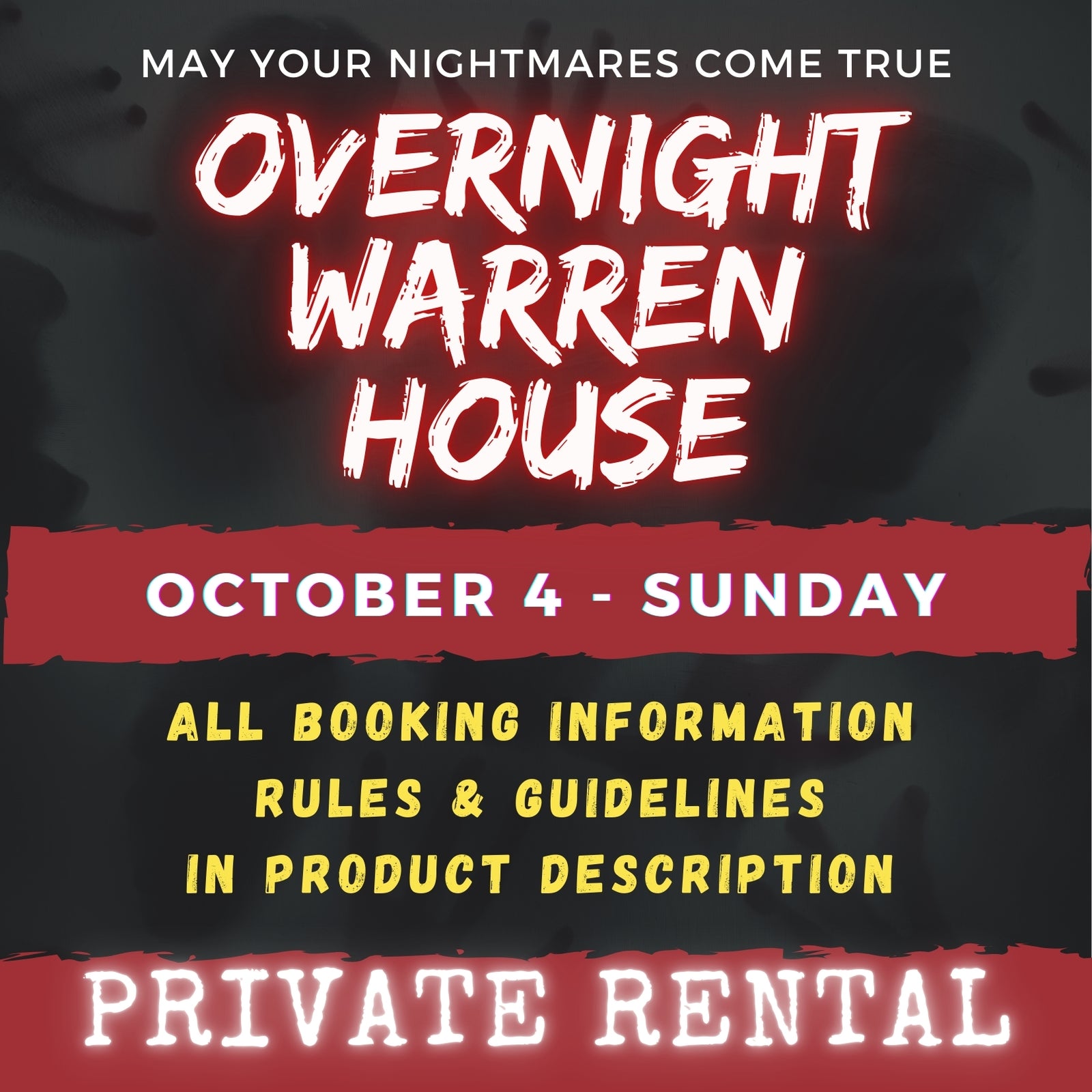 OCTOBER 4 2026 - WARREN HOUSE OVERNIGHT RENTAL