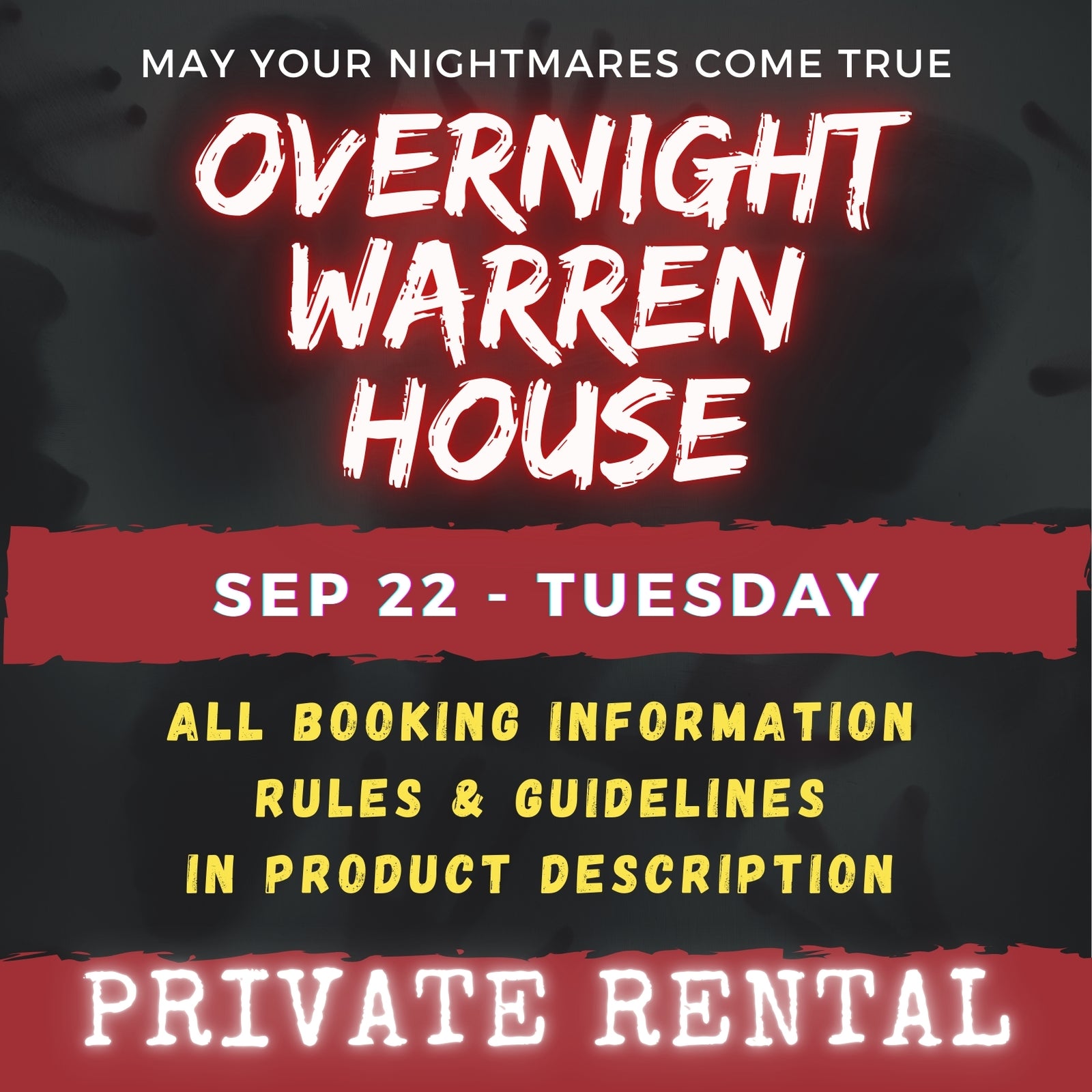 SEPTEMBER 22 2026 - WARREN HOUSE OVERNIGHT RENTAL
