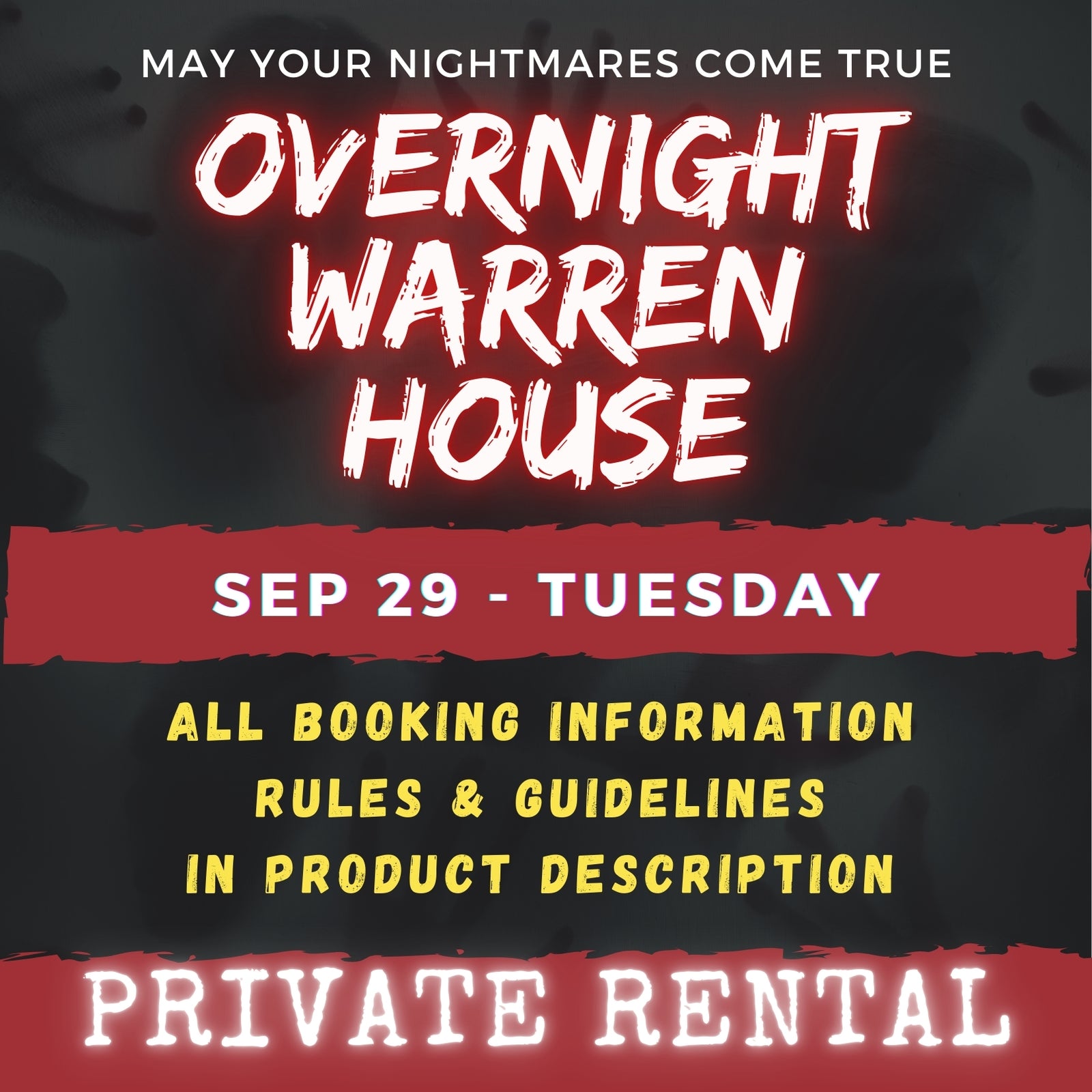 SEPTEMBER 29 2026 - WARREN HOUSE OVERNIGHT RENTAL