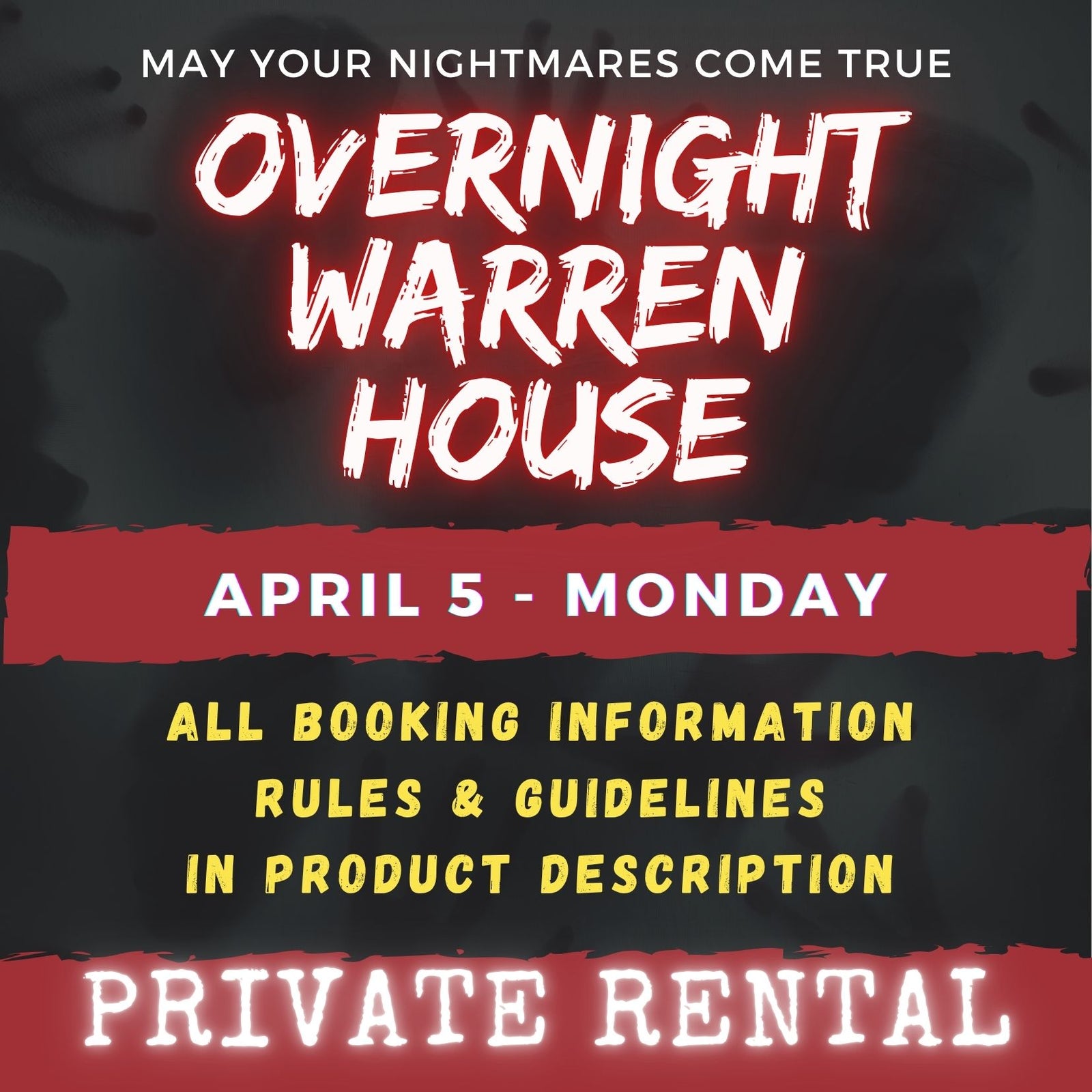 APRIL 5 2027 - WARREN HOUSE OVERNIGHT RENTAL