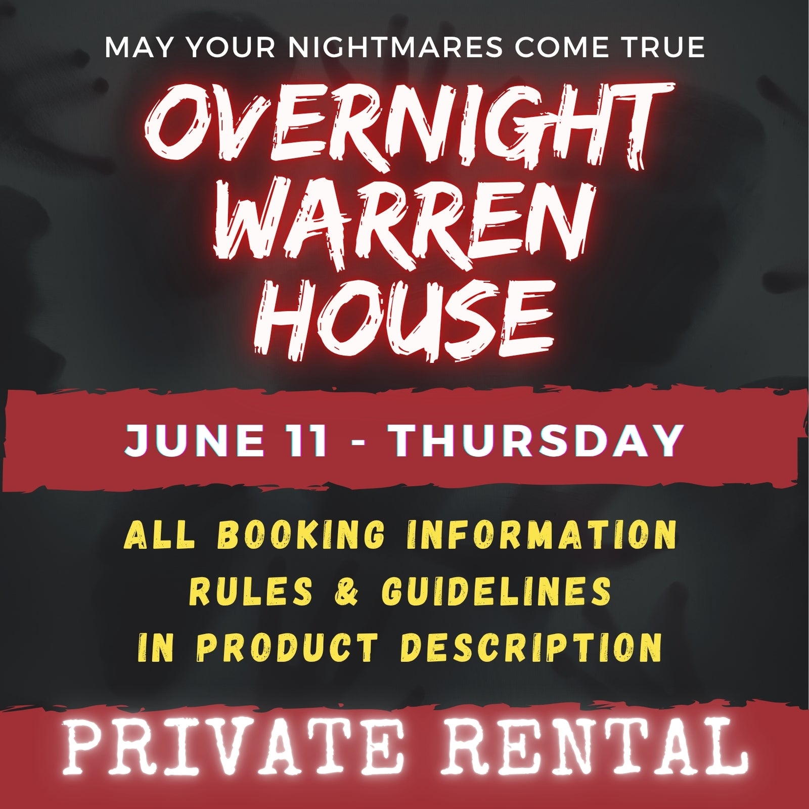 JUNE 11 - WARREN HOUSE OVERNIGHT RENTAL