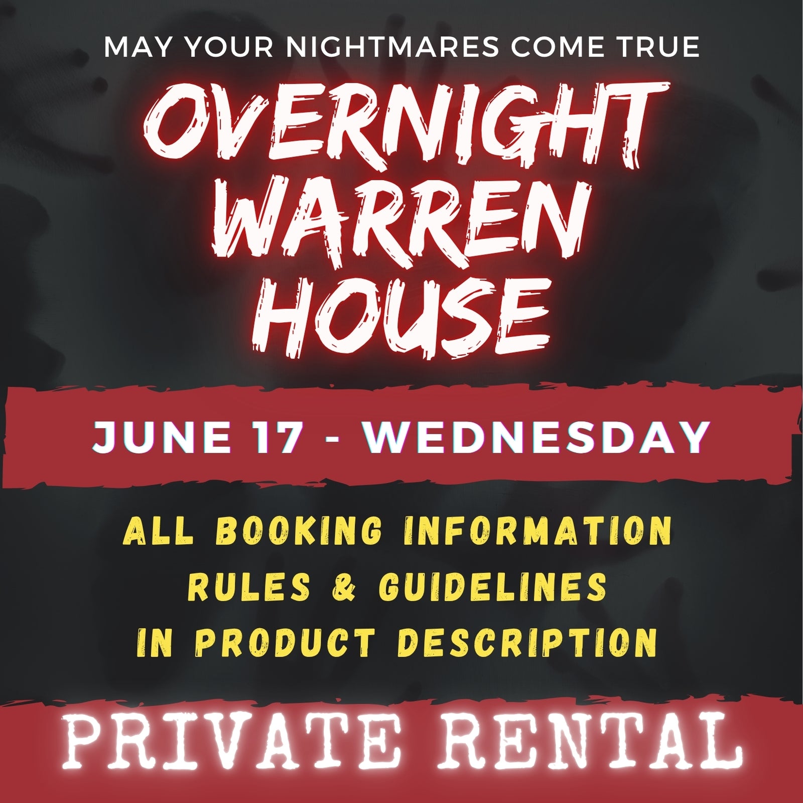 JUNE 17 - WARREN HOUSE OVERNIGHT RENTAL