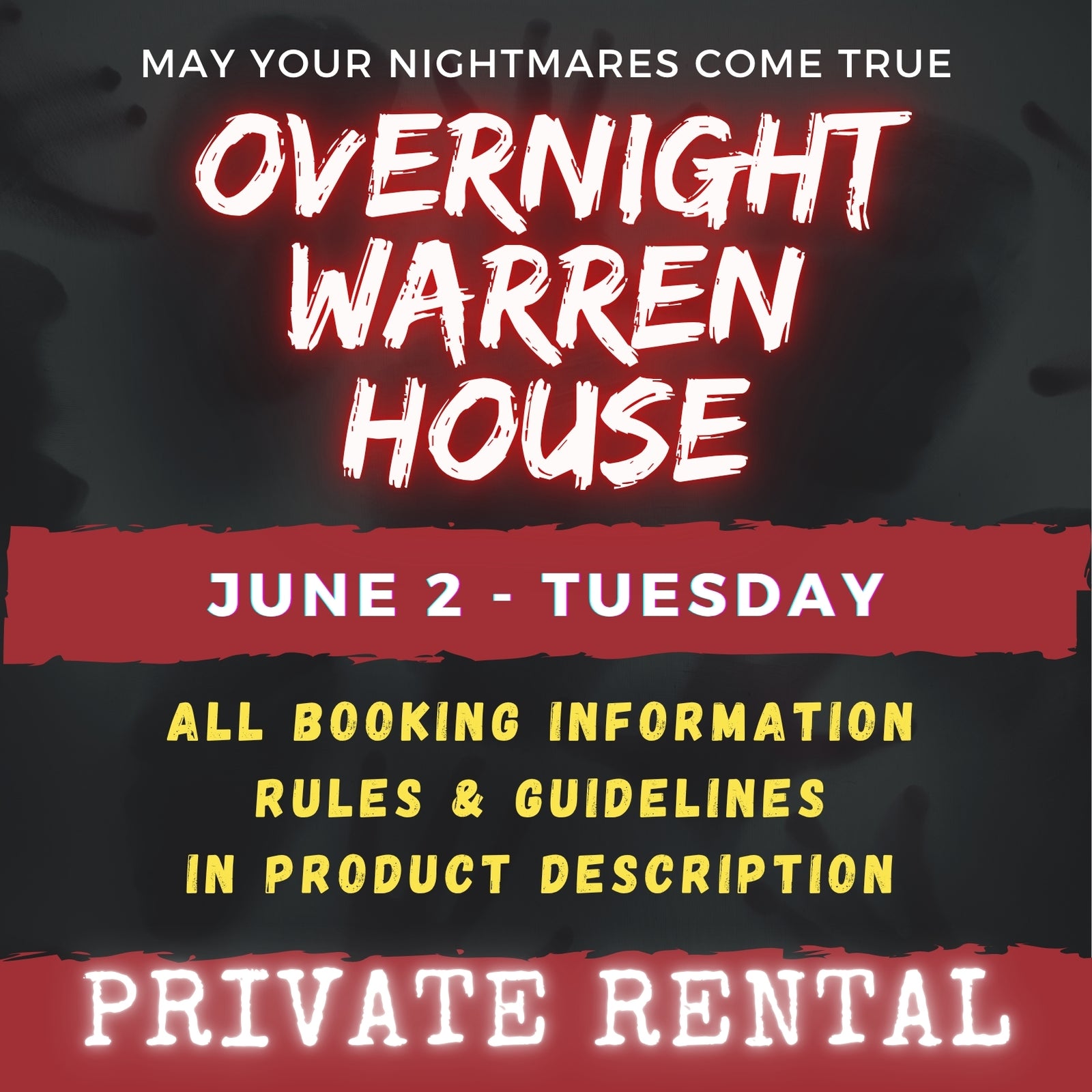 JUNE 2 - WARREN HOUSE OVERNIGHT RENTAL