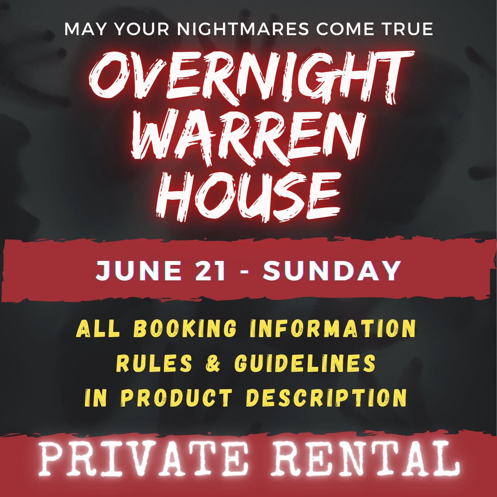JUNE 21 - WARREN HOUSE OVERNIGHT RENTAL