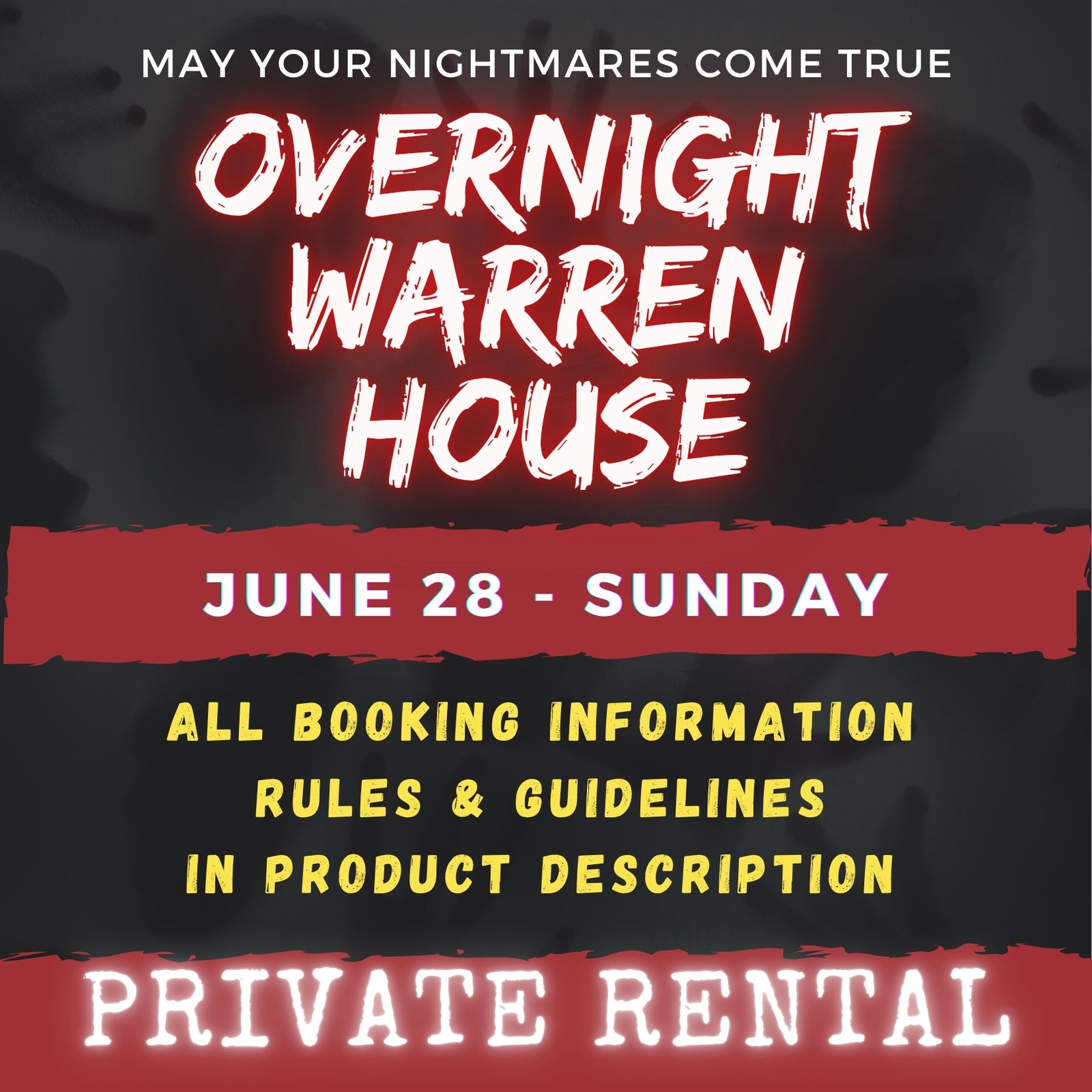 JUNE 28 - WARREN HOUSE OVERNIGHT RENTAL