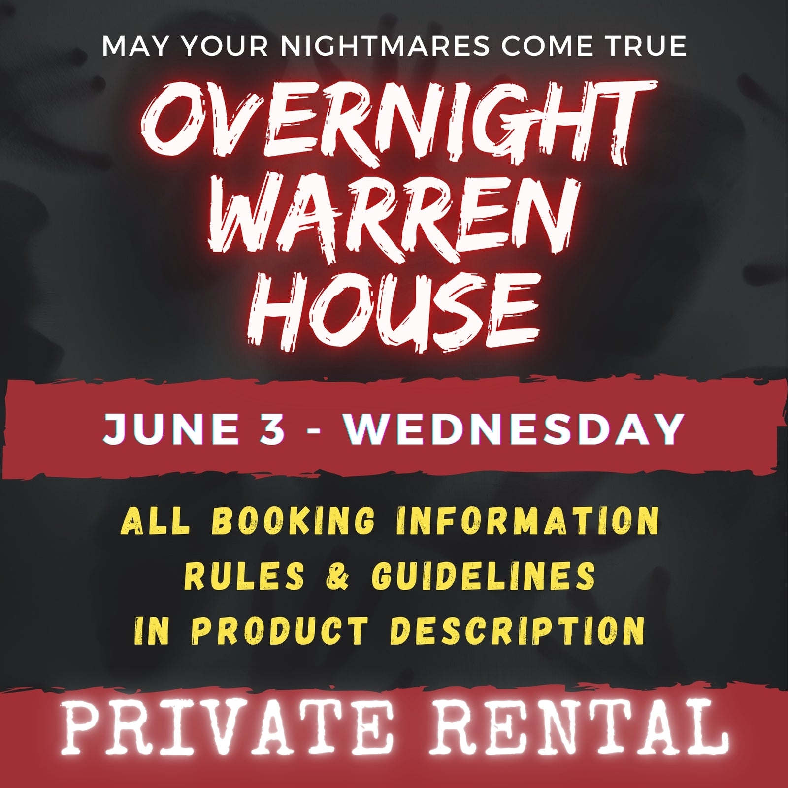 JUNE 3 - WARREN HOUSE OVERNIGHT RENTAL