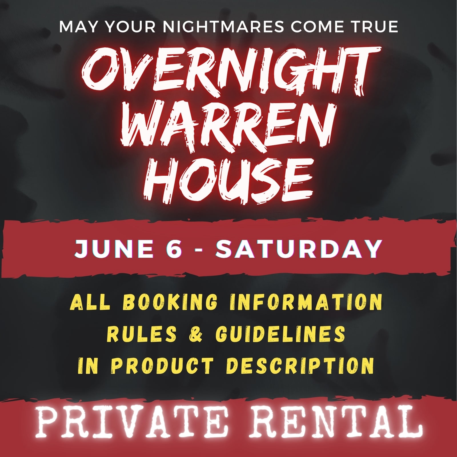 JUNE 6 - WARREN HOUSE OVERNIGHT RENTAL