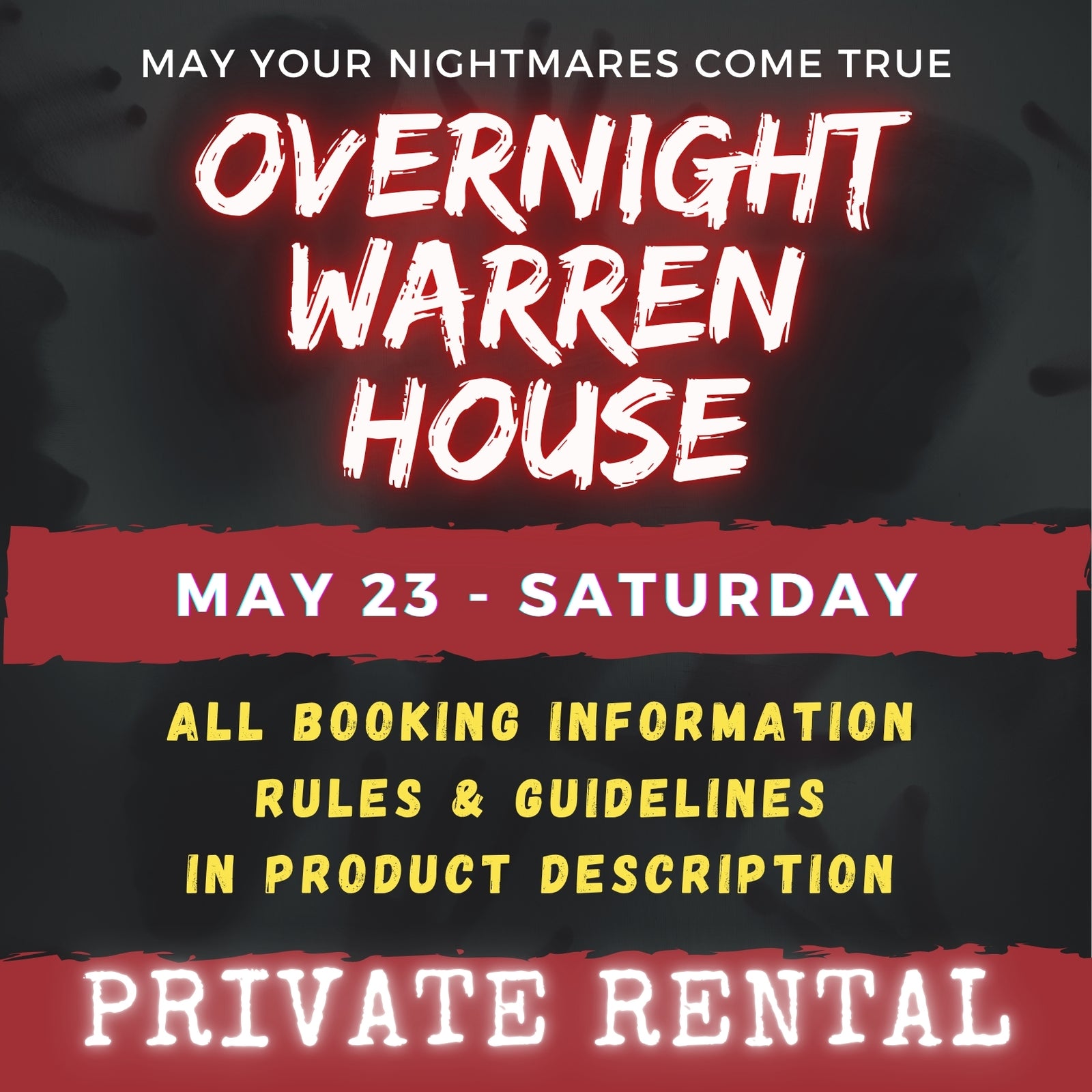 MAY 23 - WARREN HOUSE OVERNIGHT RENTAL