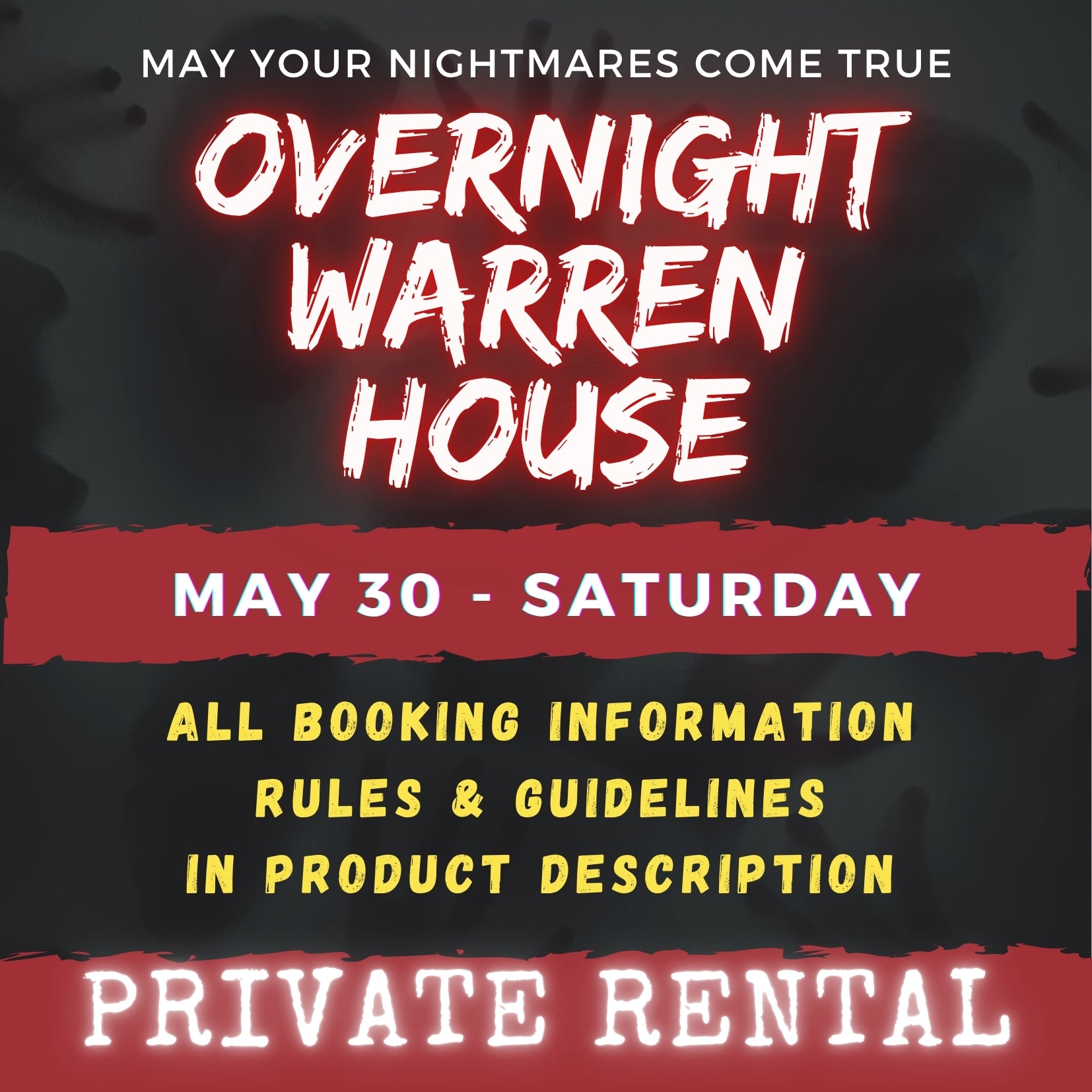 MAY 30 - WARREN HOUSE OVERNIGHT RENTAL